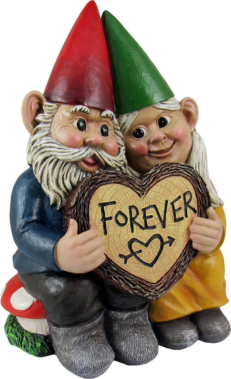 DWK World of Wonders Gnome & Forever - Adorable Hand-Painted Gnome Couple in Love with Heart-Shaped Forever Wood Slice Indoor Outdoor Figurine Cute Romantic Home Garden Patio Lawn Accent, 6.5-inch - Image 2